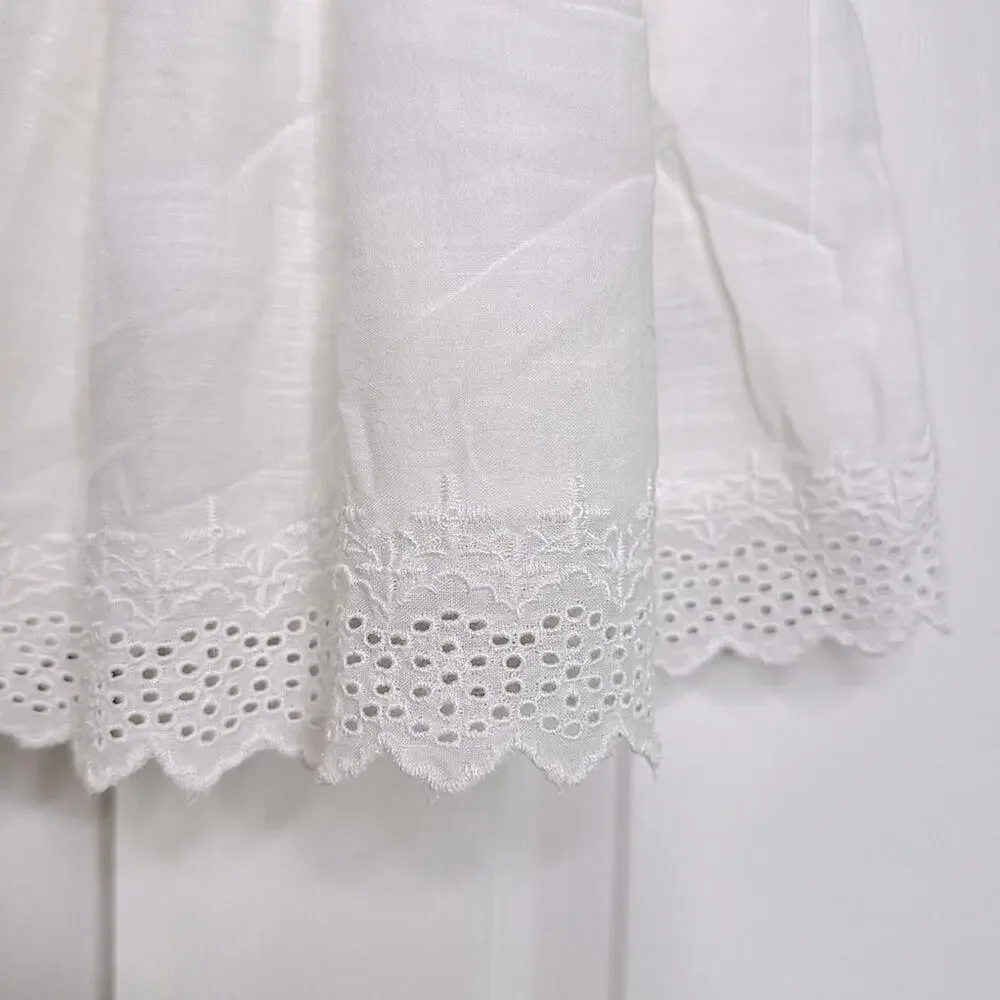 Old Navy White Floral Embroidered Kids Dress Ruffled Cotton Blend Sleeveless 5T